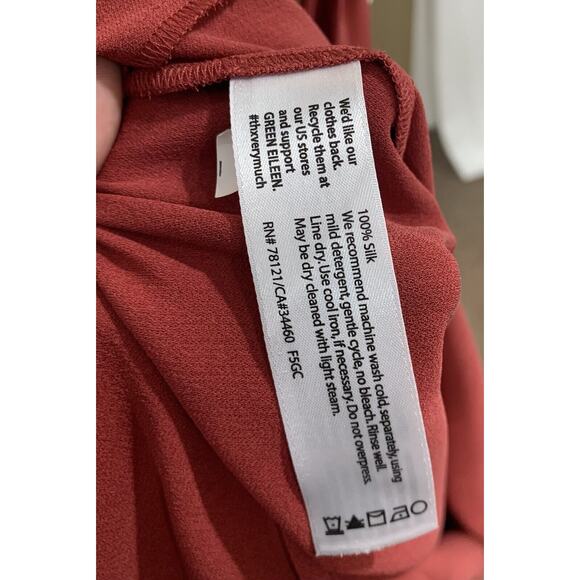 EILEEN FISHER Asymmetrical Hem Silk Georgette Fluid Dress Women Sz XS Red Rust - Picture 5 of 10